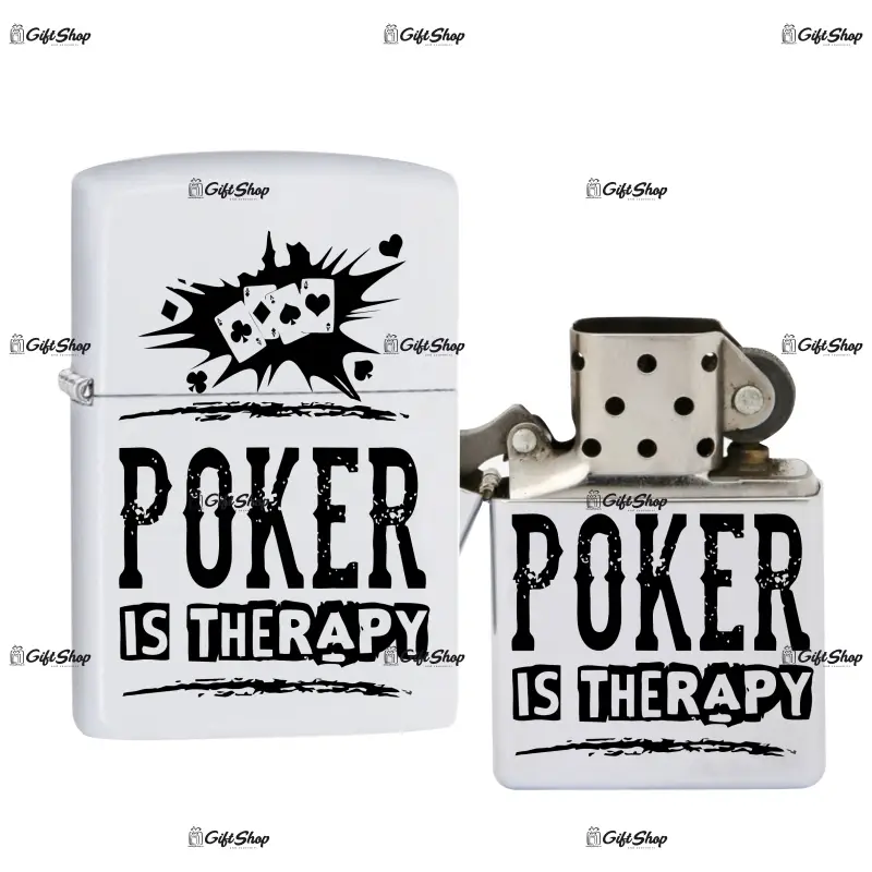 Poker is therapy, bricheta metalica gravata laser cu mesaj